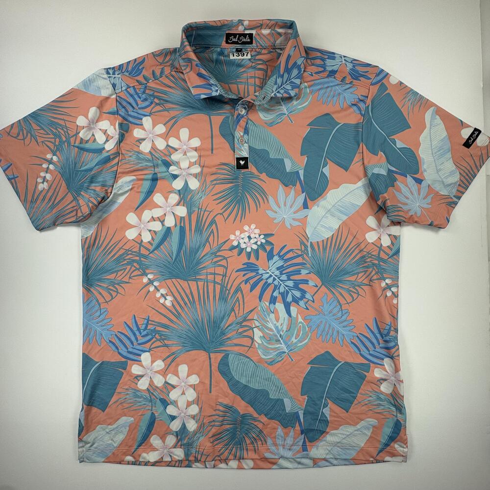 Bad Birdie Polo Shirt Mens 2XL Multicolor Floral Tropical Golf Performance